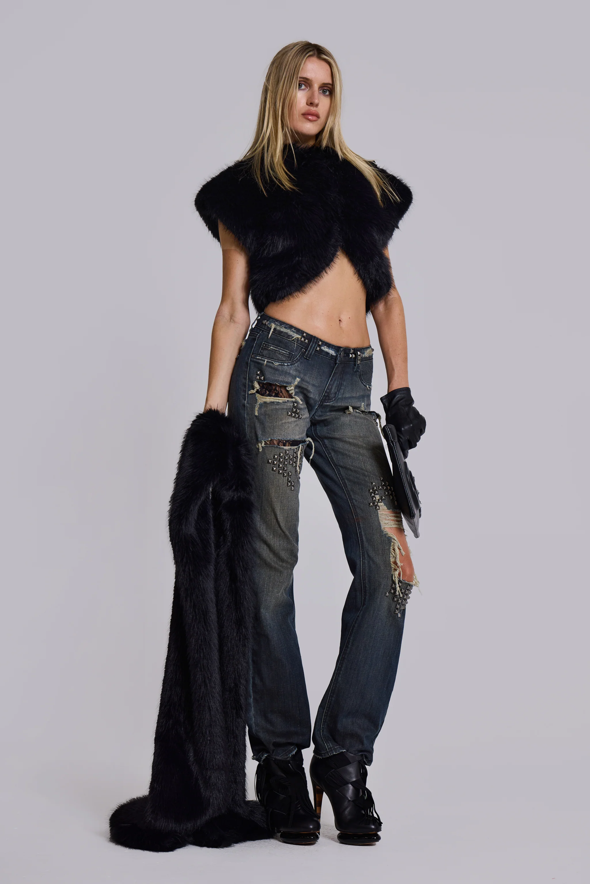 Saskia 2-in-1 Faux Fur Shrug in Black - Image 8