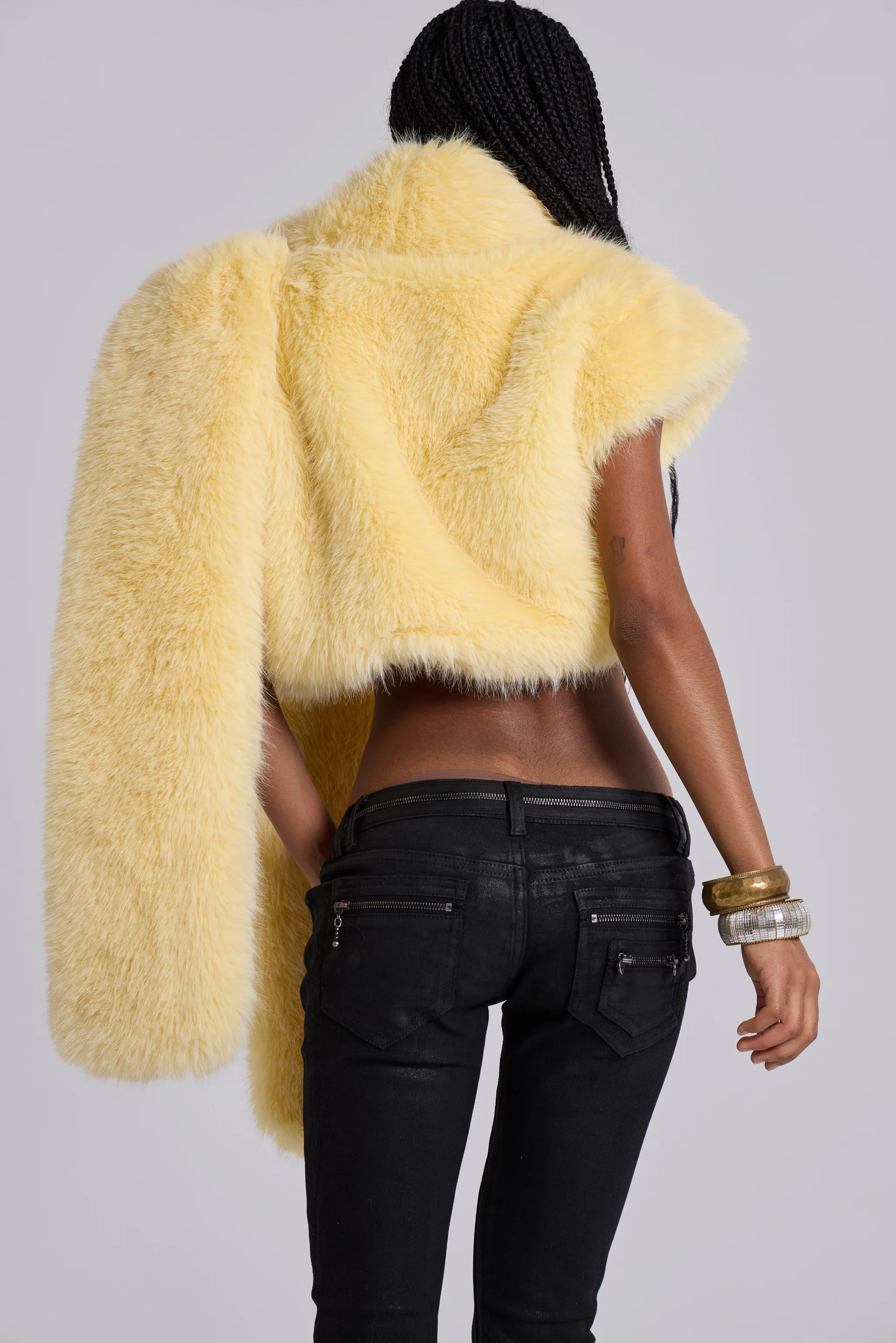 Saskia 2-in-1 Faux Fur Shrug in Yellow - Image 8