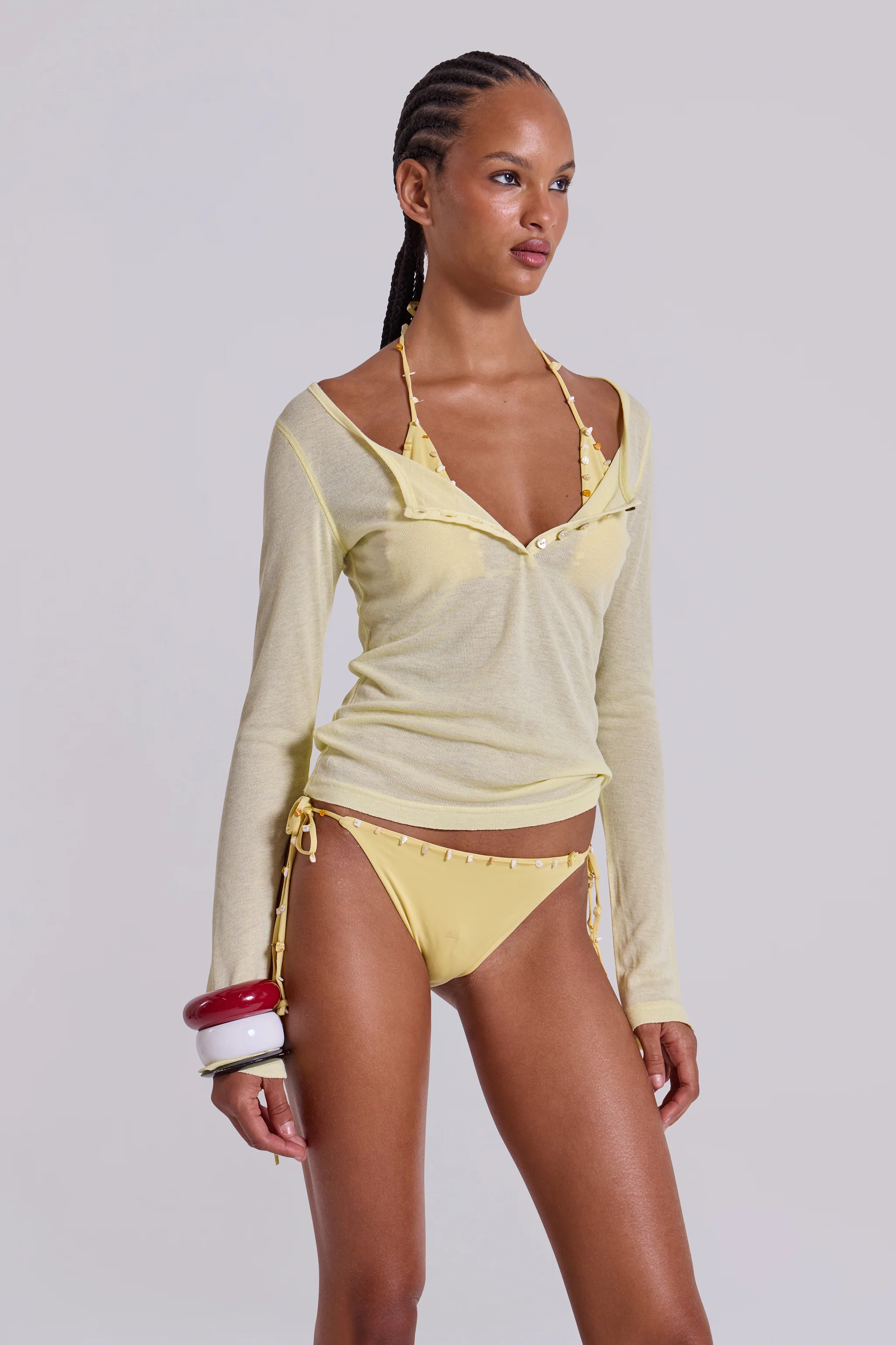 Sheer Henley Top in Buttercup - Image 3