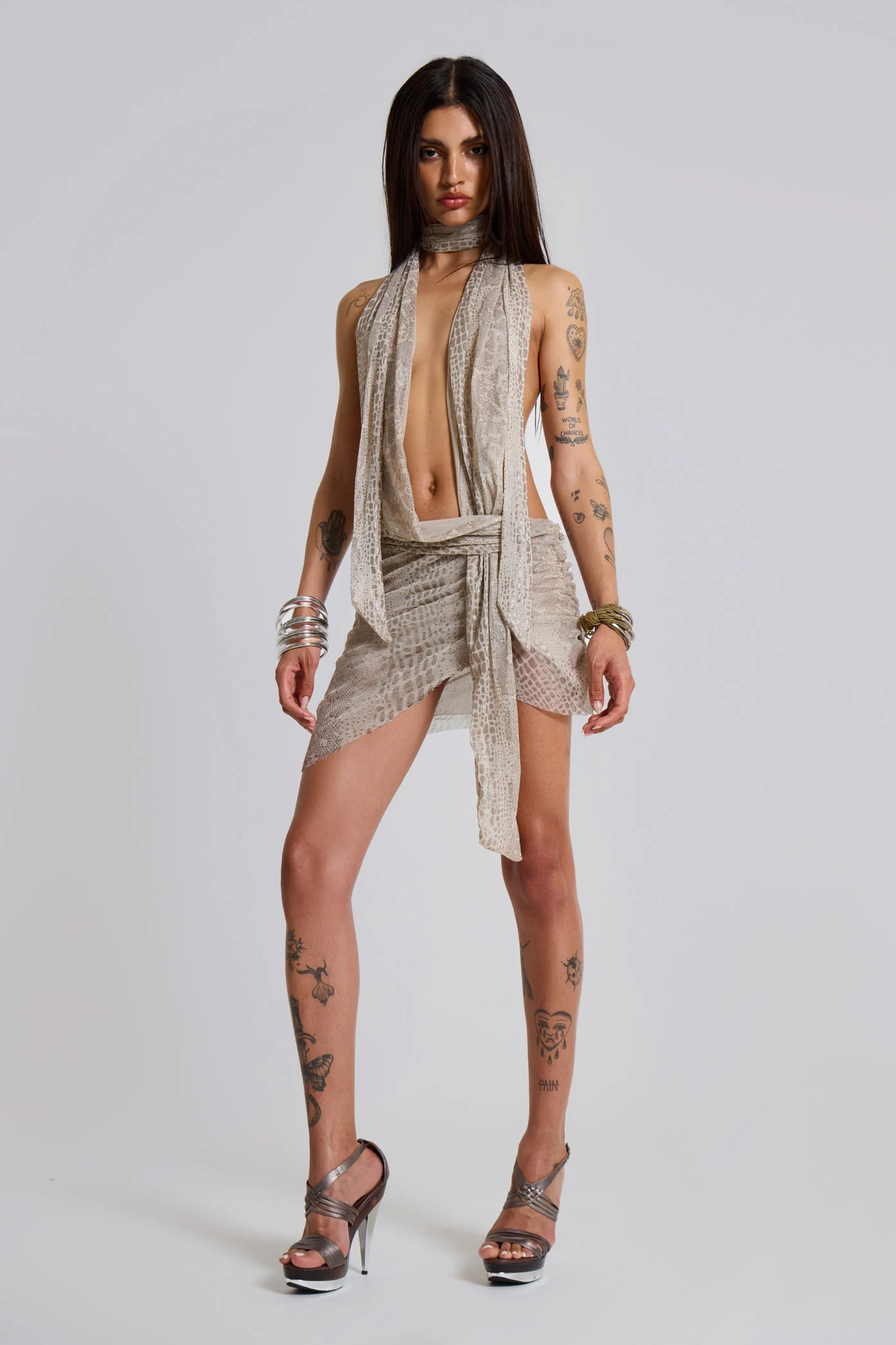 Spyro Snakeskin Plunge Mini Dress - Image 3