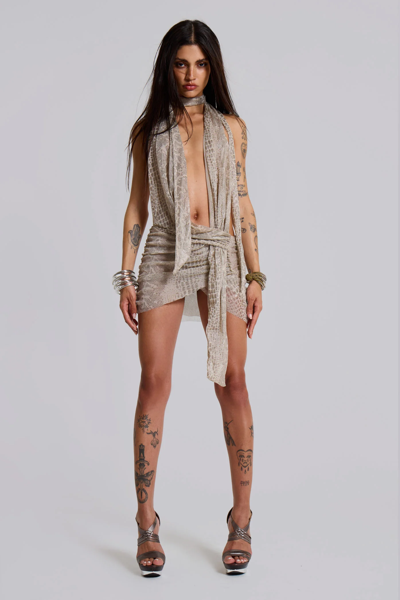 Spyro Snakeskin Plunge Mini Dress - Image 4