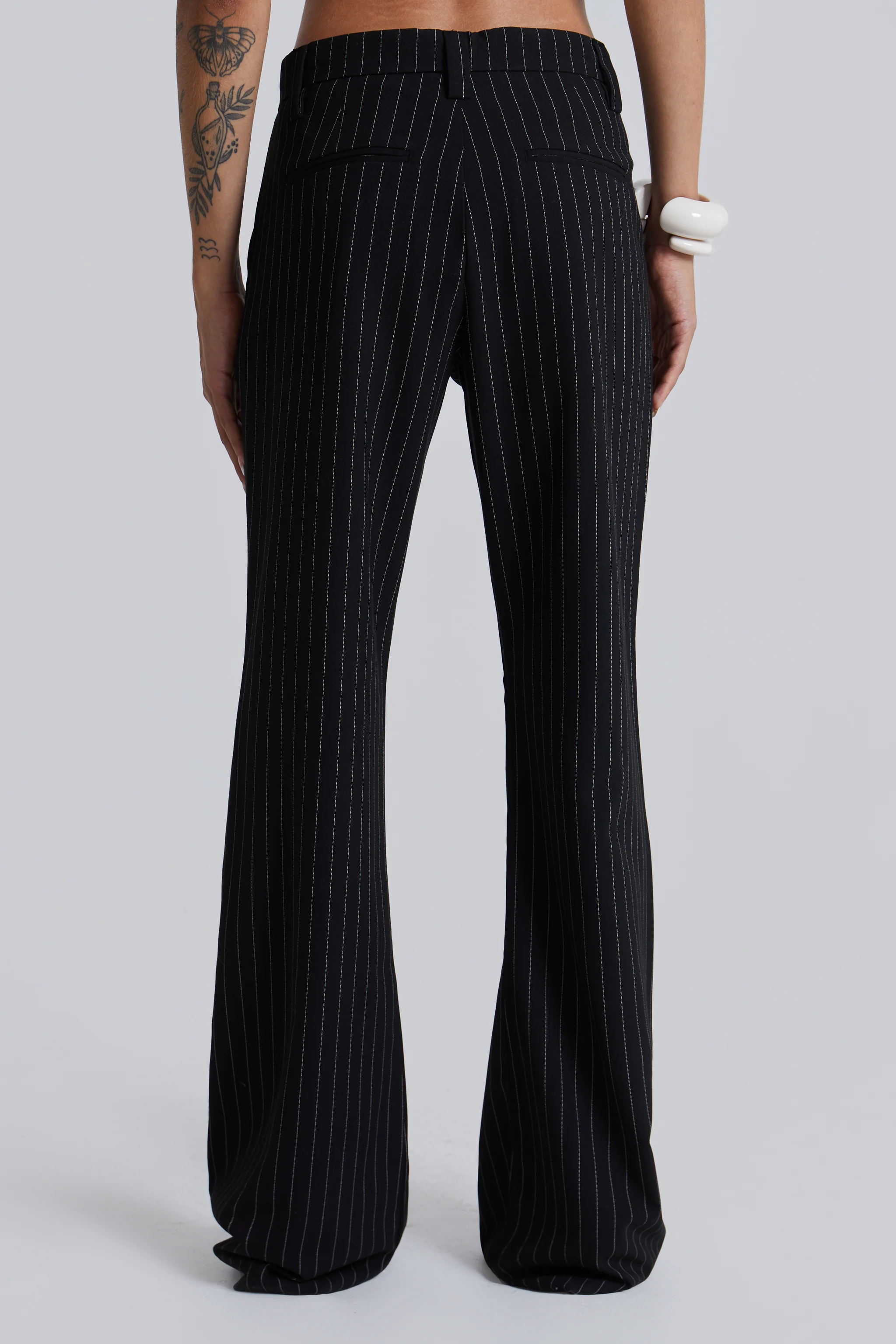 Black Pinstripe Stacked Bootcut Suit Pants - Image 3