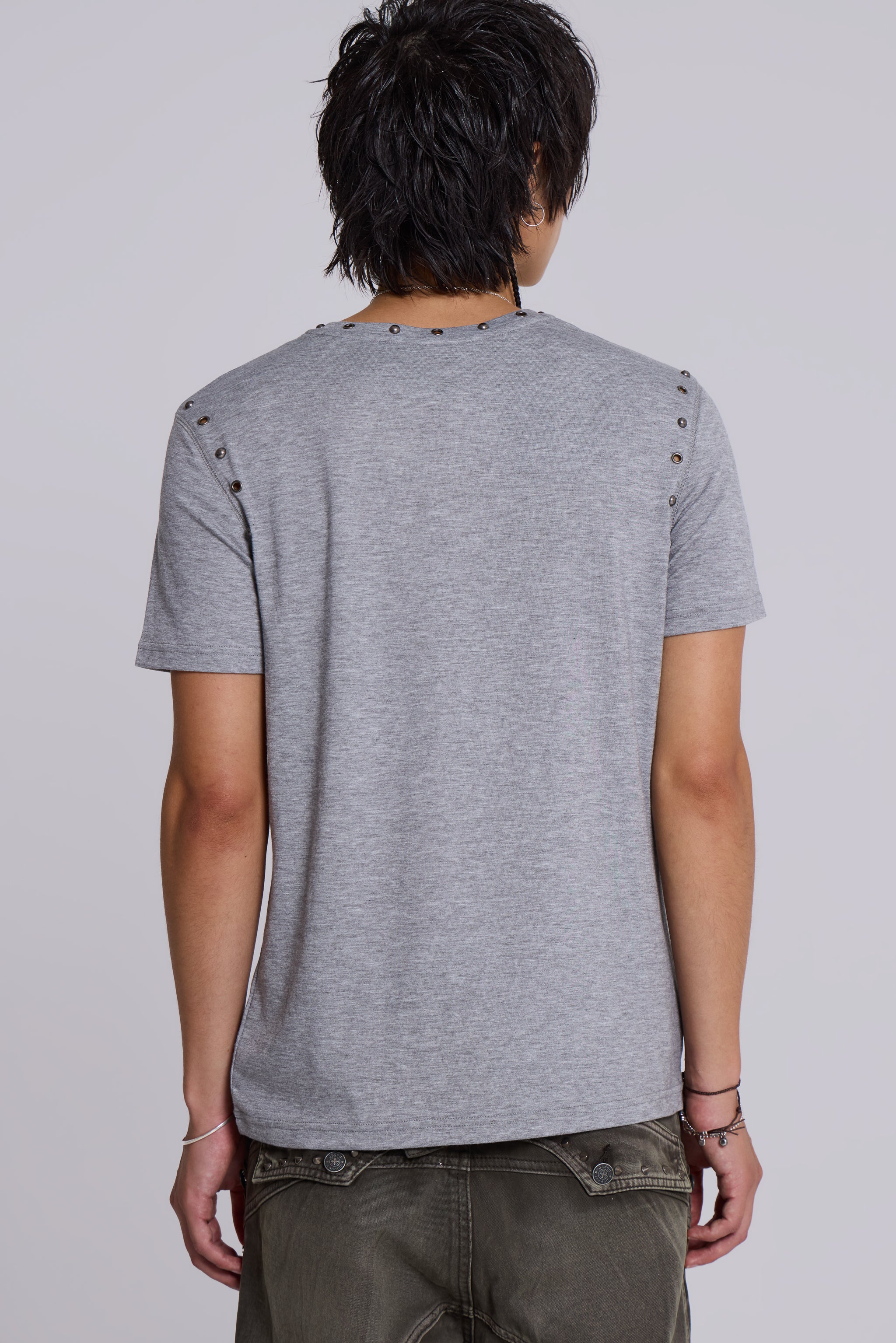 Studded Grey Marl Mist T-Shirt - Image 3