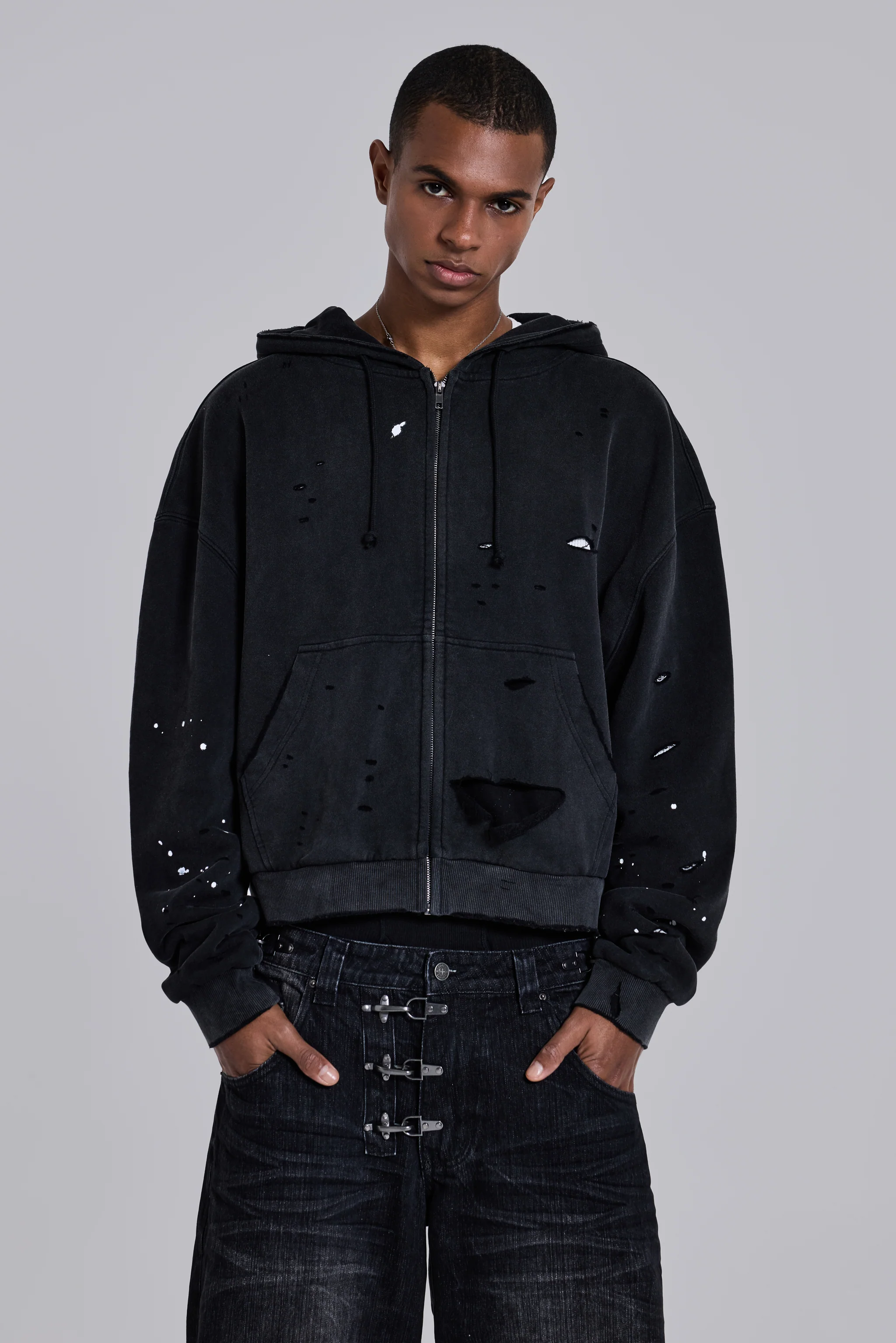 Sun Faded Waffle Lined Zip Hoodie