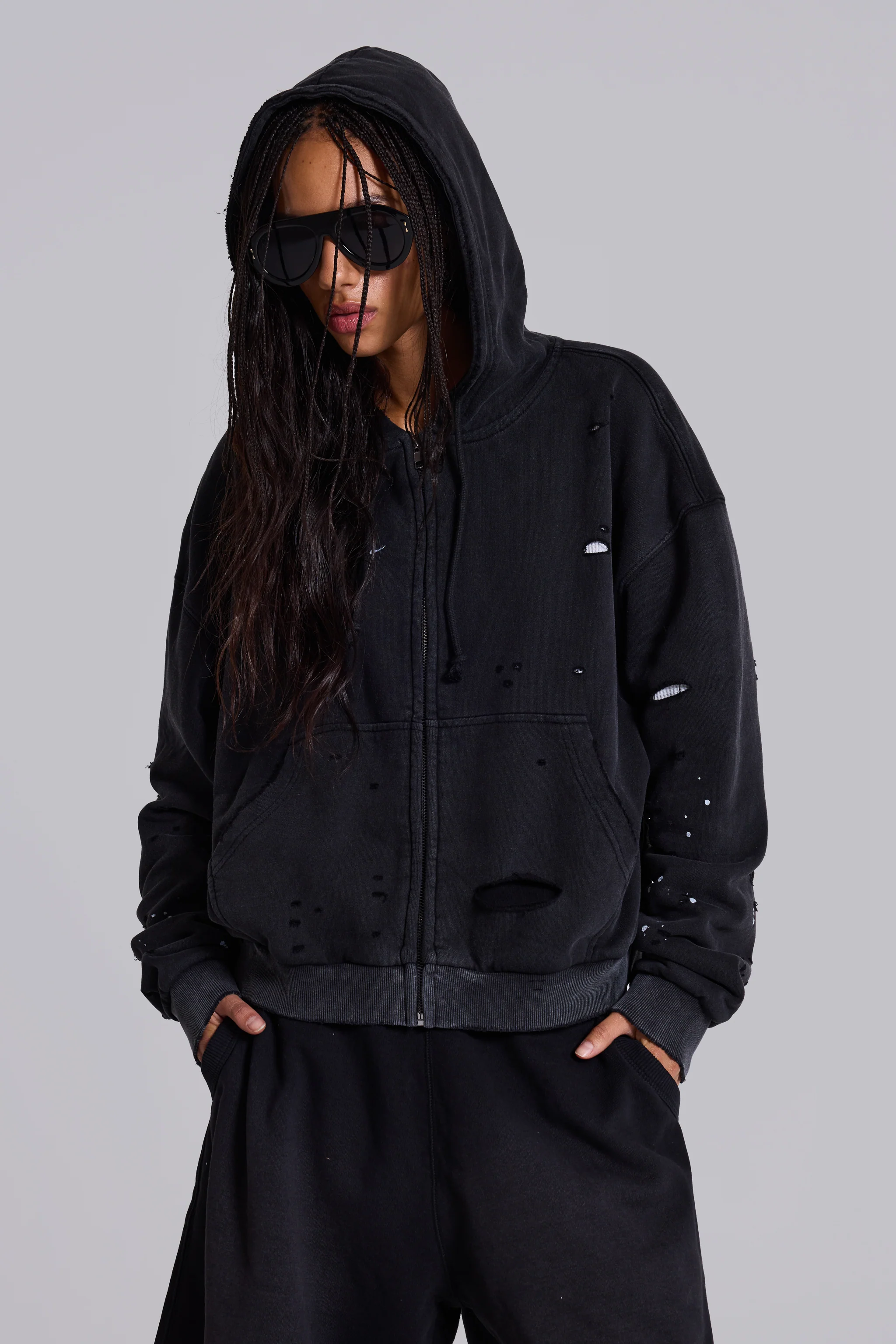 Sun Faded Waffle Lined Zip Hoodie