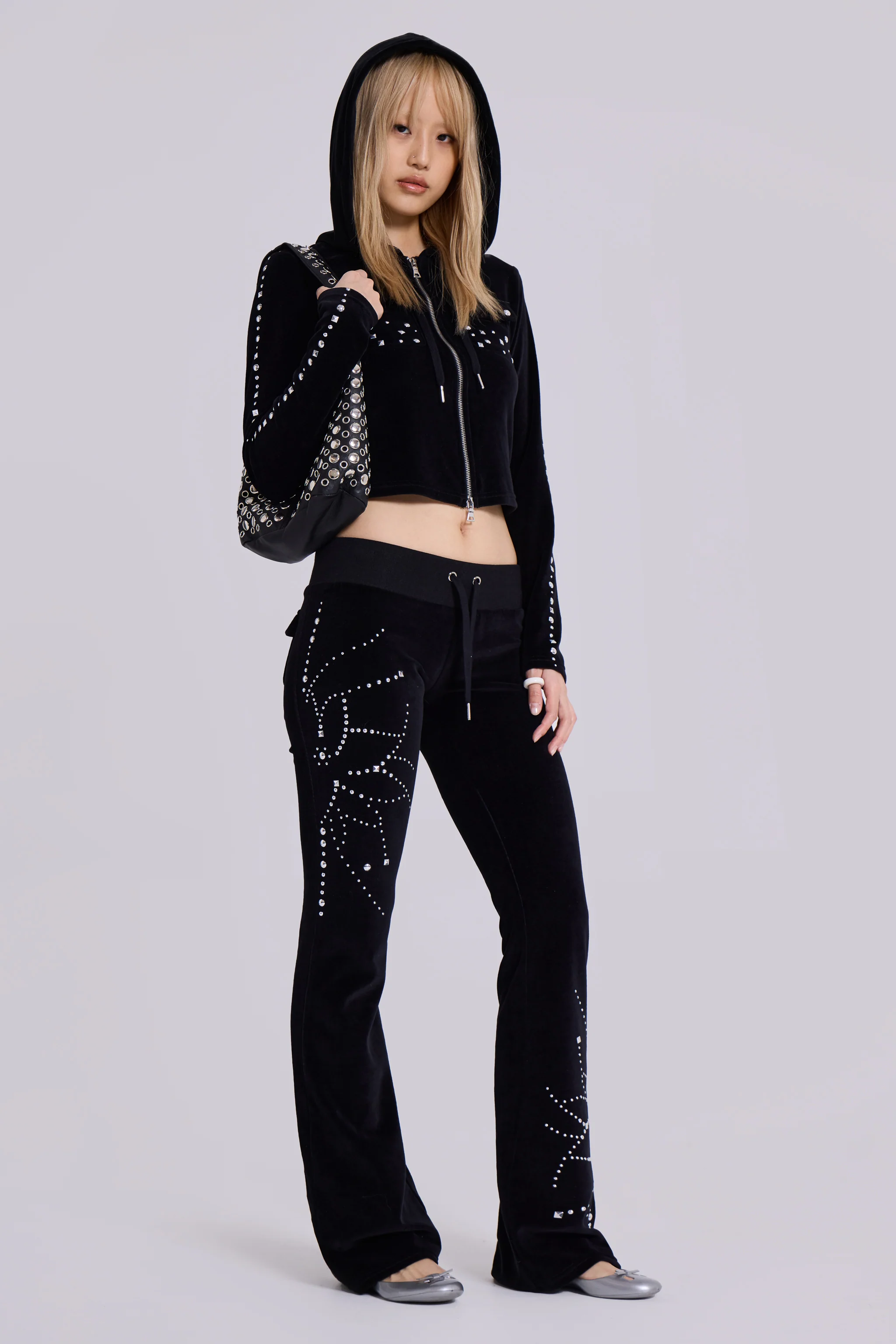 Superset Studded Velour Fitted Hoodie - Image 5