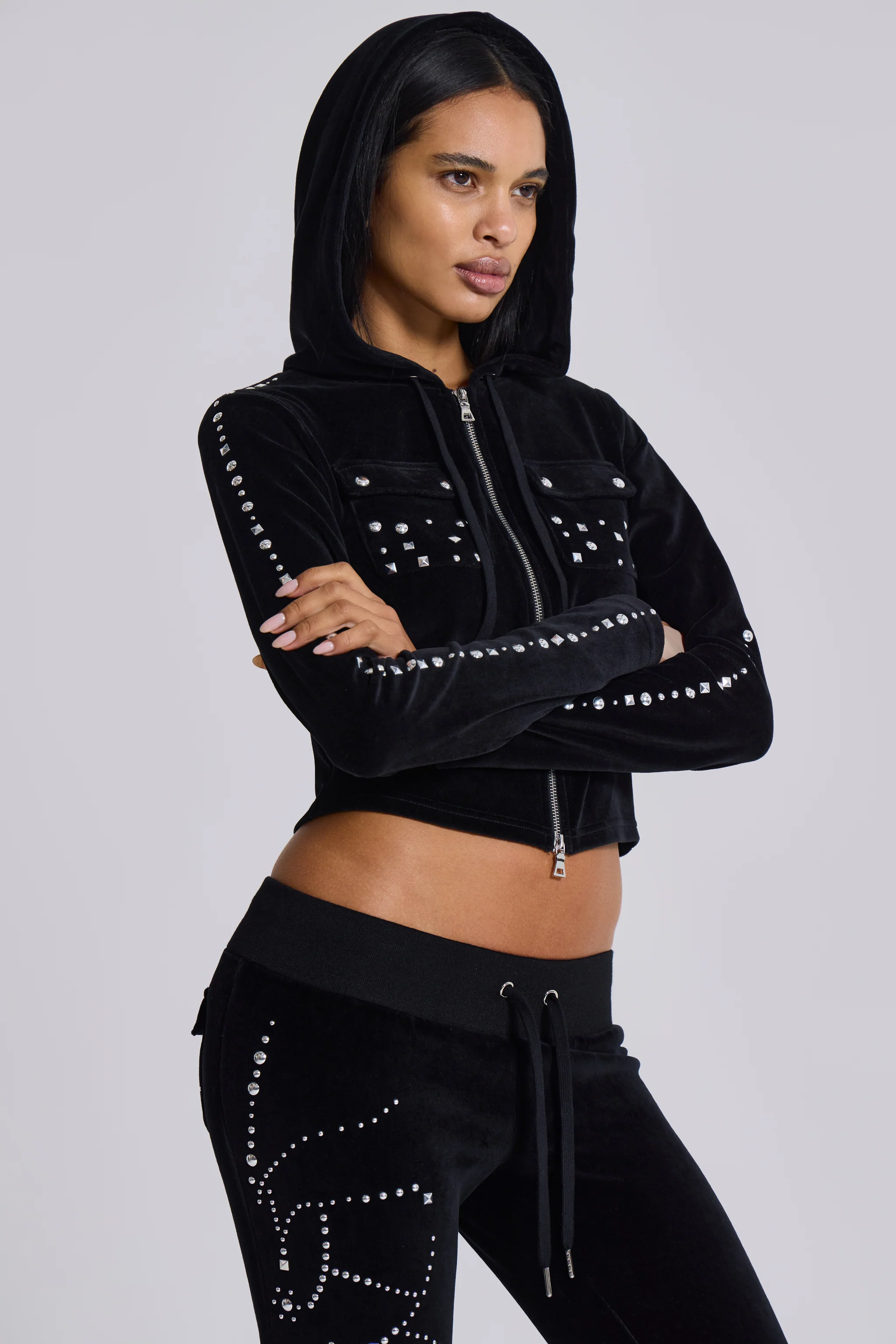 Superset Studded Velour Fitted Hoodie - Image 6