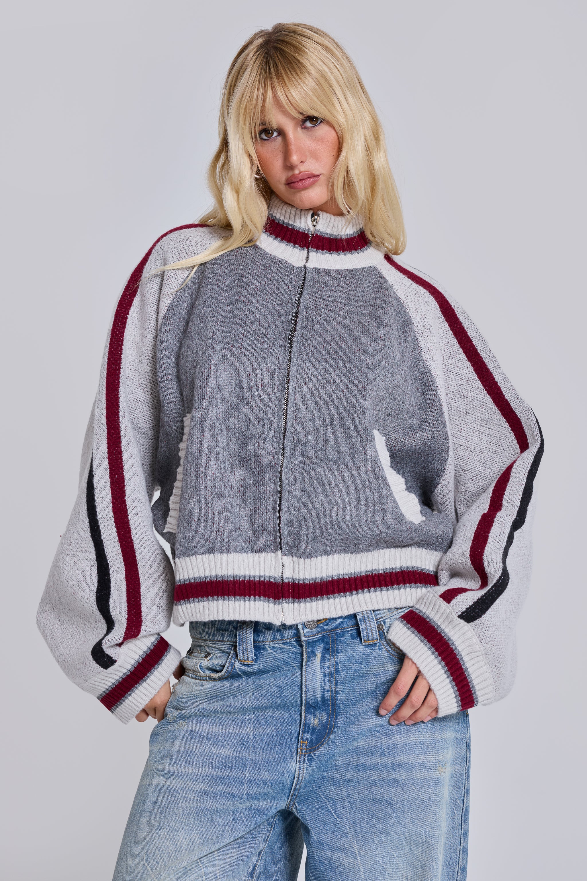 Grey Team 85 Knitted Bomber Jacket - Image 4