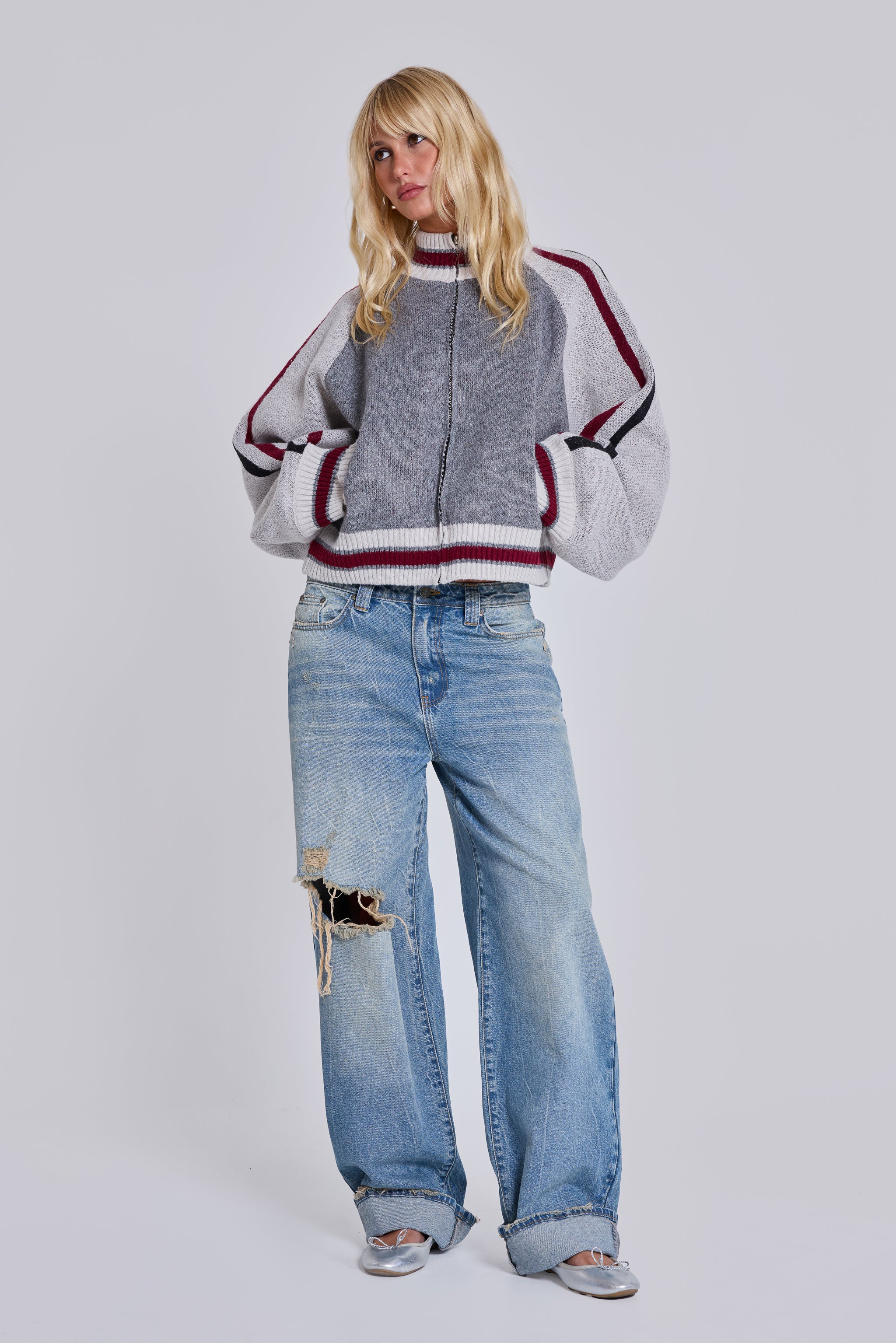 Grey Team 85 Knitted Bomber Jacket - Image 6