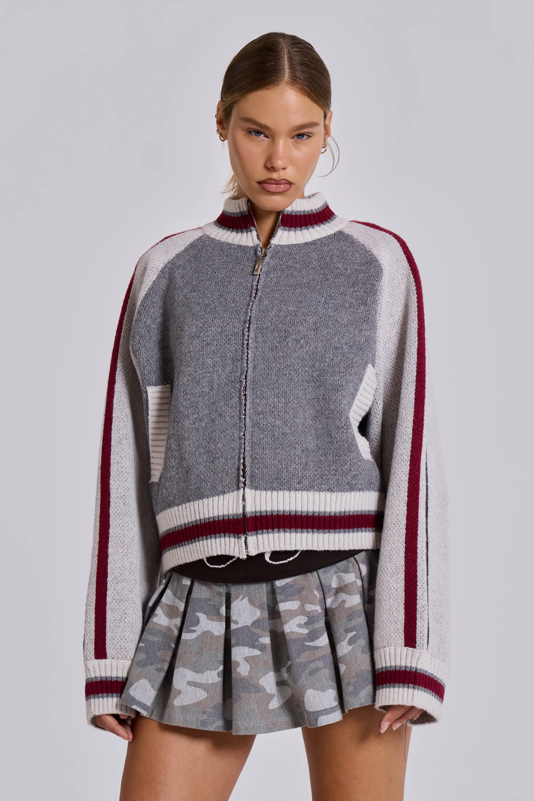Grey Team 85 Knitted Bomber Jacket - Image 9