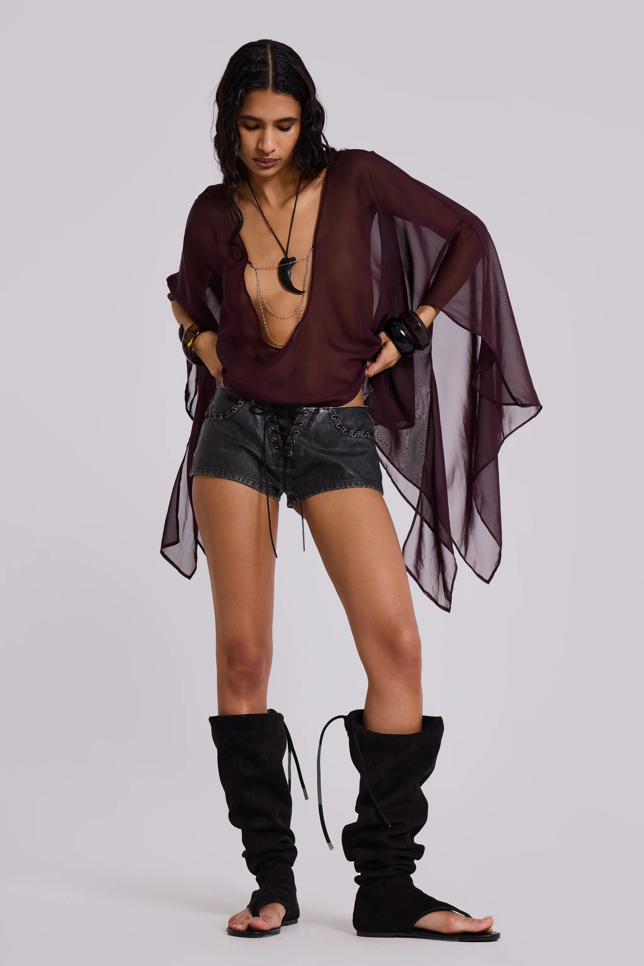 Vaca Whipstitch Faux Leather Mini Shorts in Black - Image 4