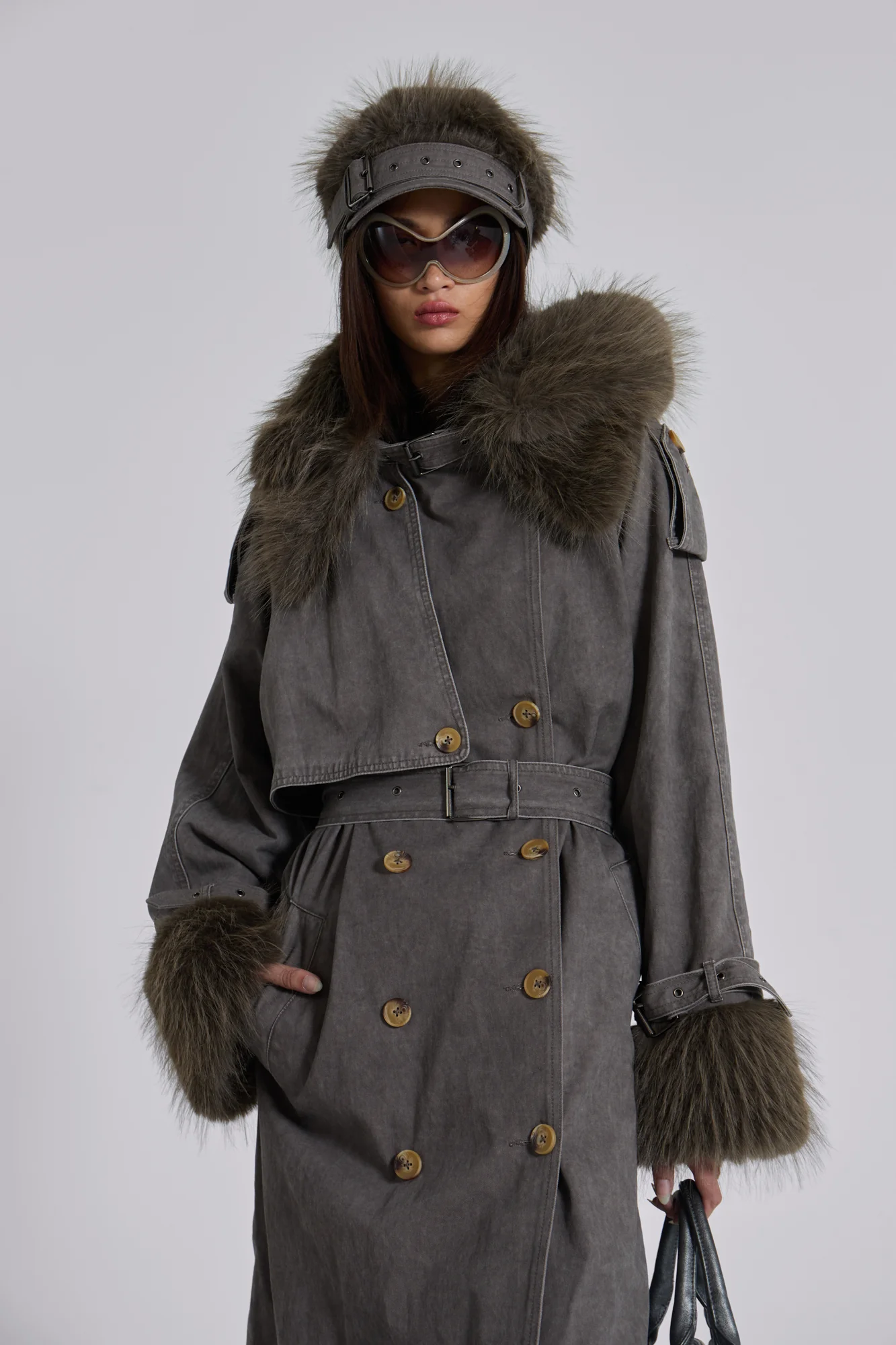 Vania Oversized Faux Fur Hooded Trench Coat - Image 10