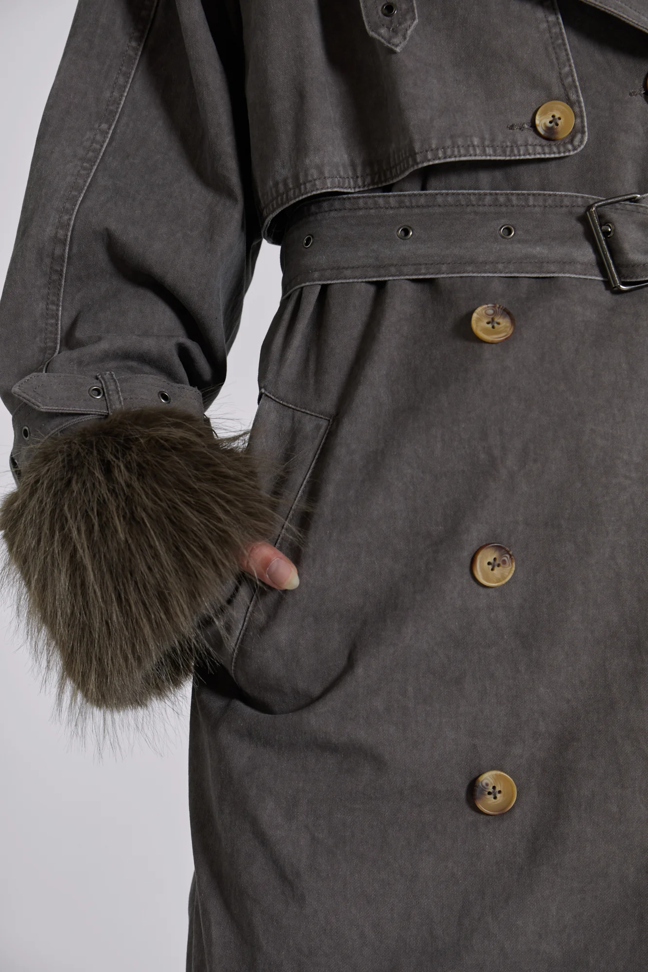 Vania Oversized Faux Fur Hooded Trench Coat - Image 7