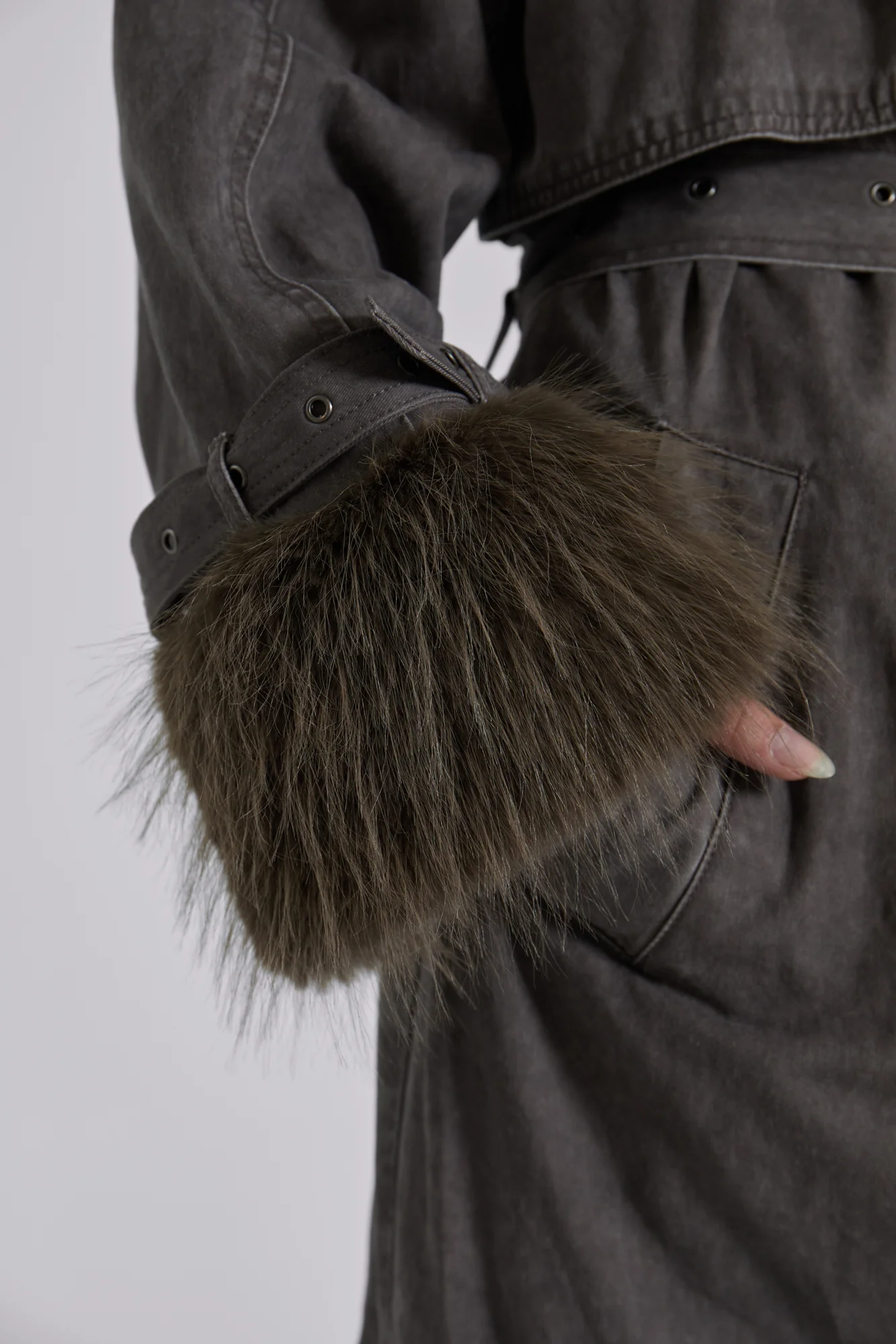 Vania Oversized Faux Fur Hooded Trench Coat - Image 9