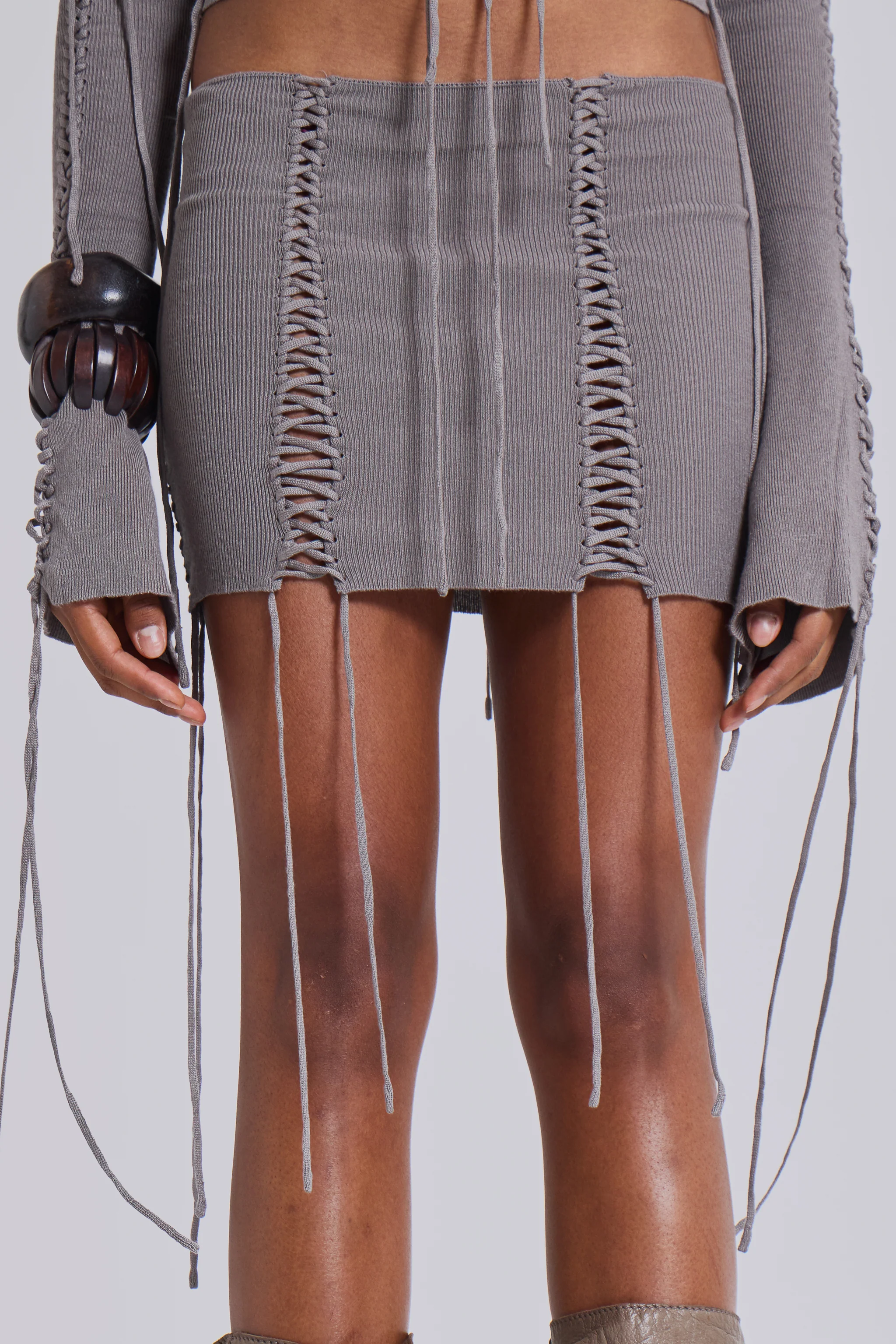 Vargo Knit Lace Up Mini Skirt - Image 2