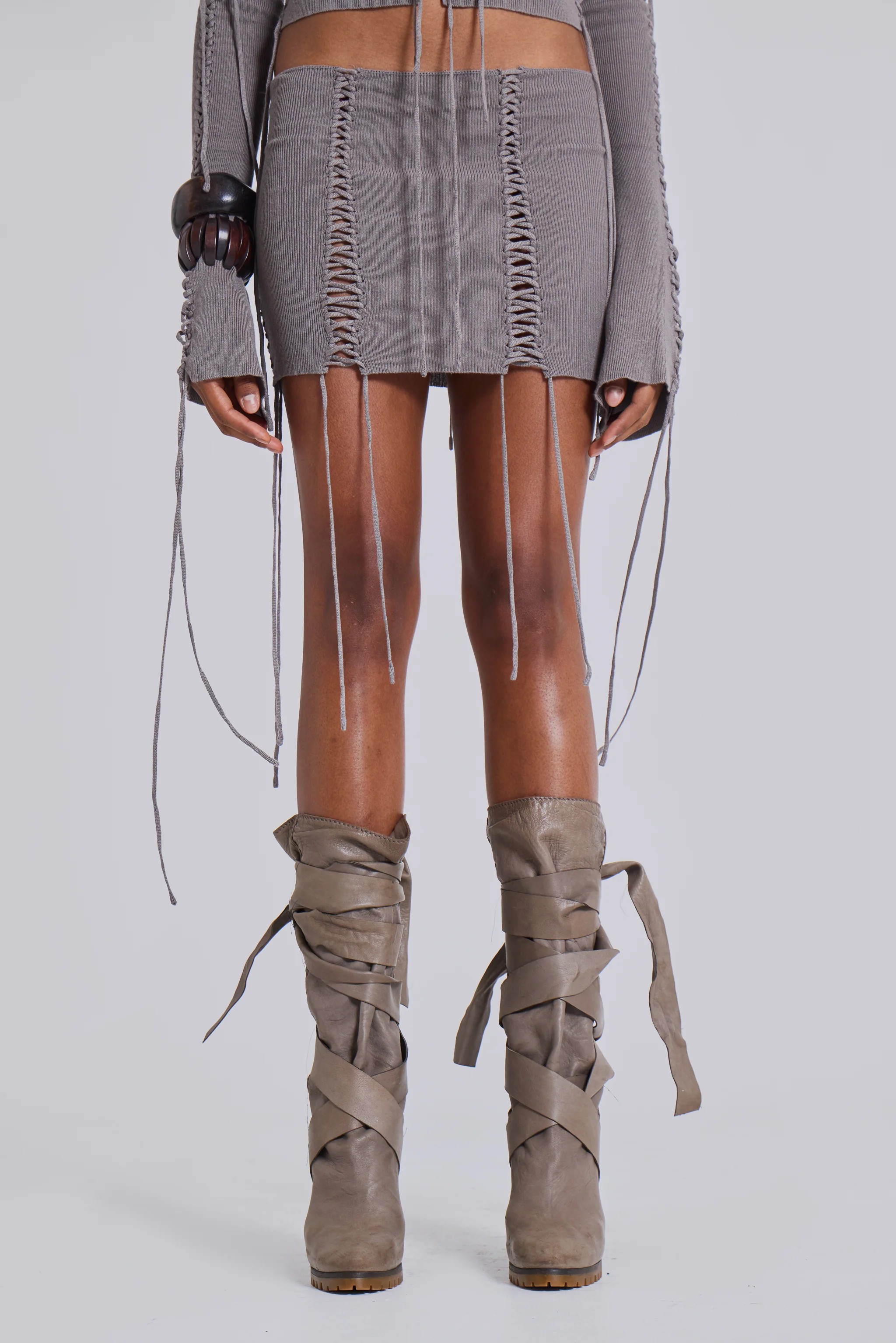 Vargo Knit Lace Up Mini Skirt - Image 6