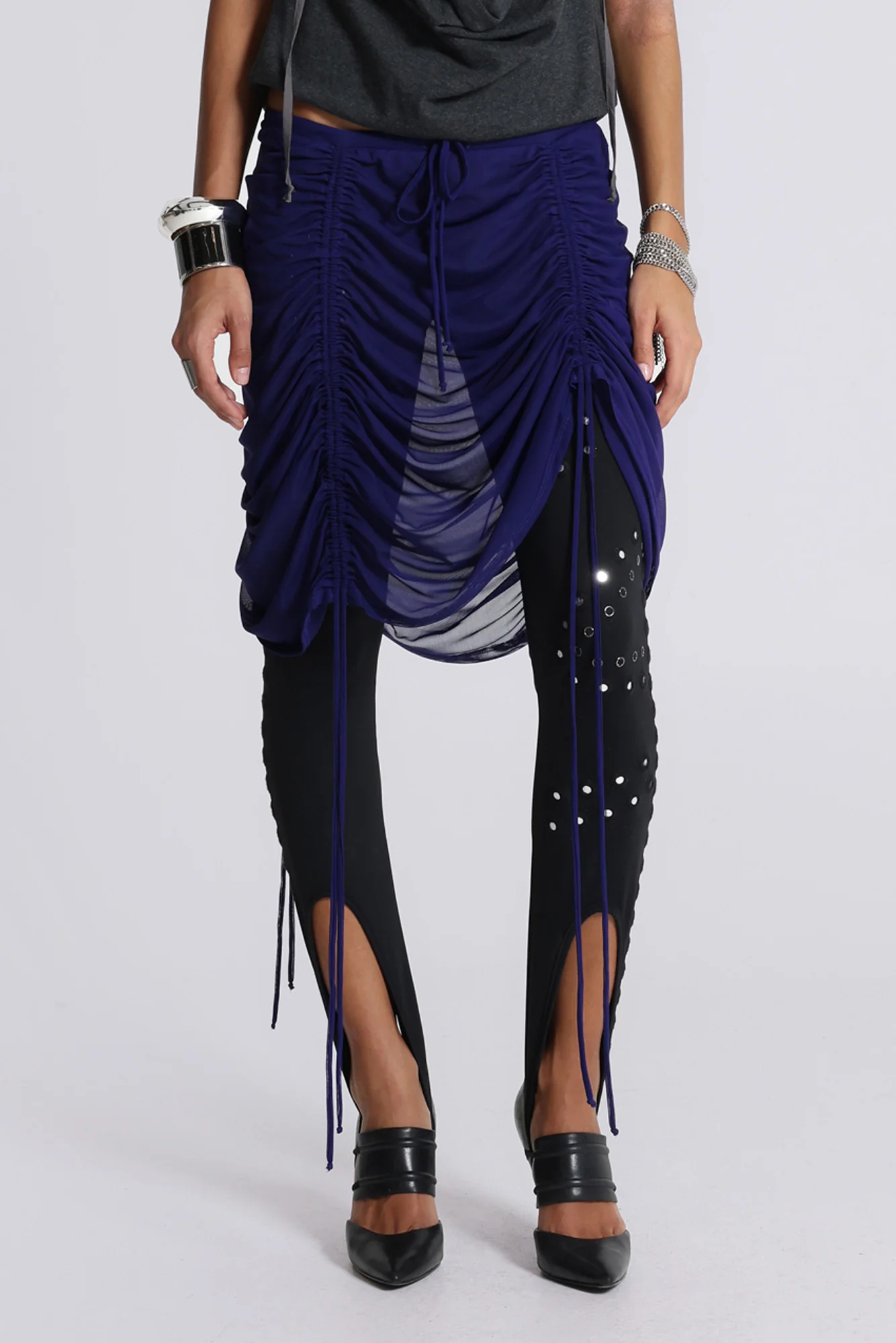 Velare Ruched Mesh Midi Skirt - Image 7