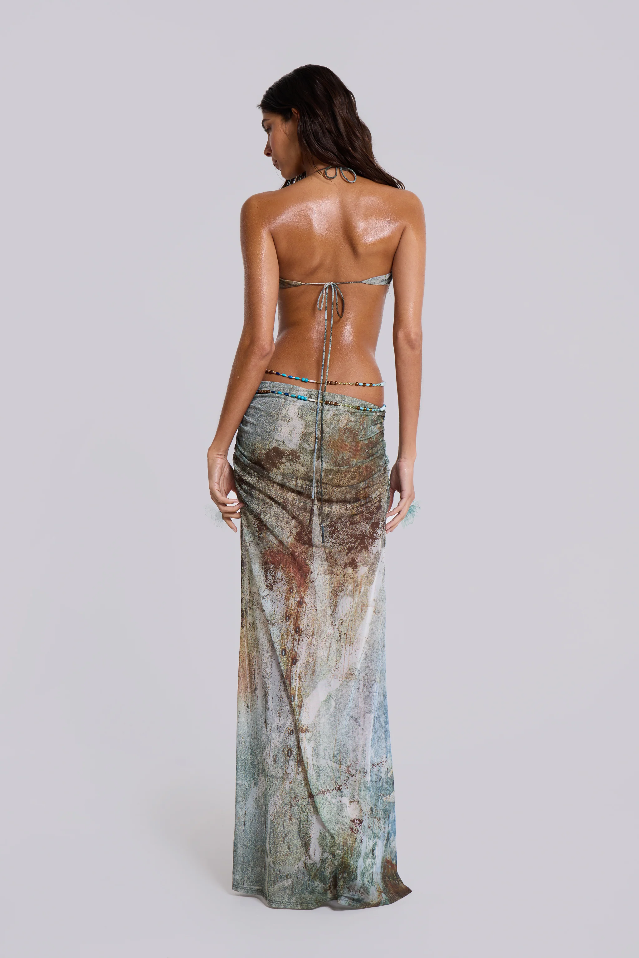 Vida Backless Maxi Dress With Shell Trim in Marine - Image 2