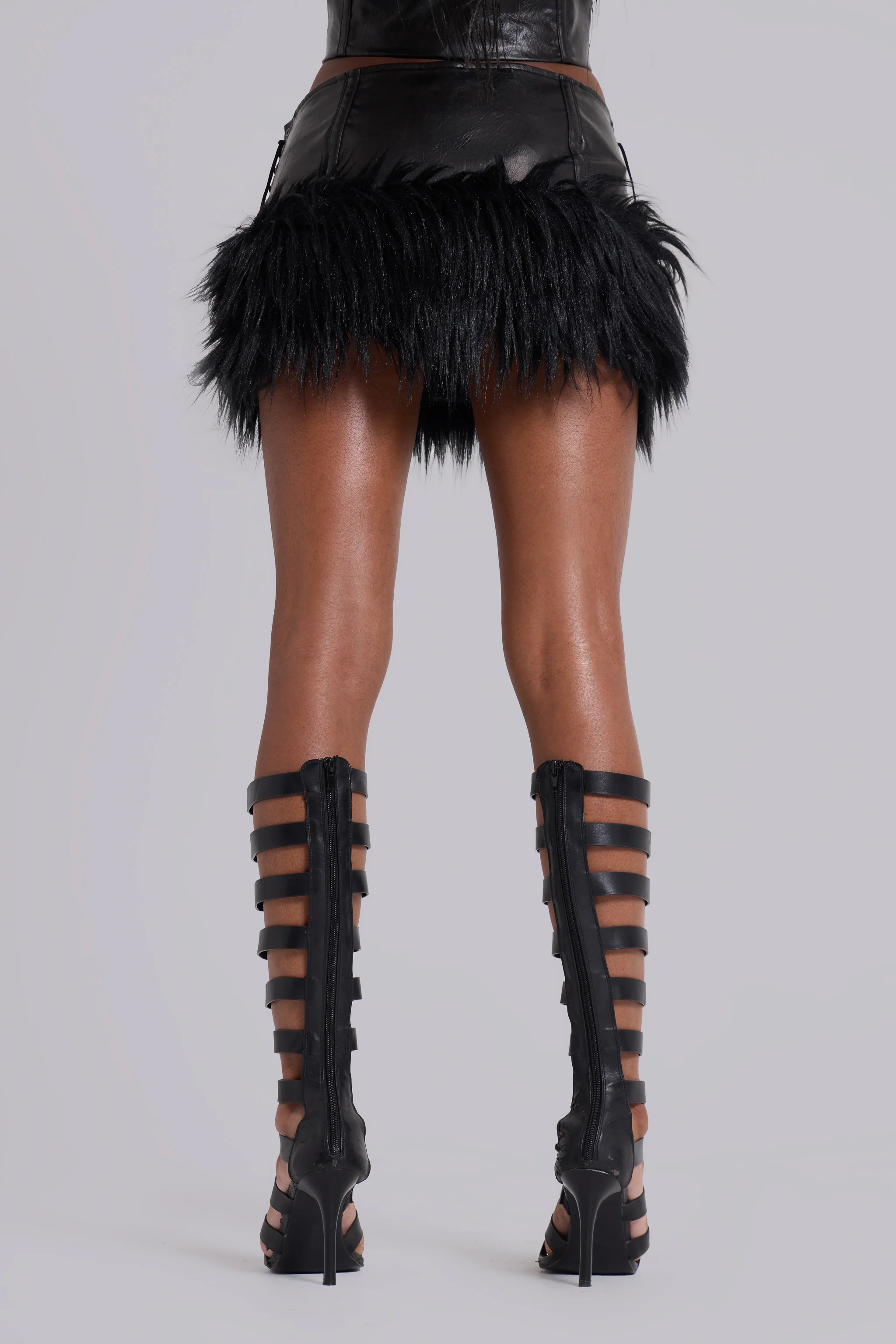 Viera Faux Fur and Leather Mini Skirt - Image 5