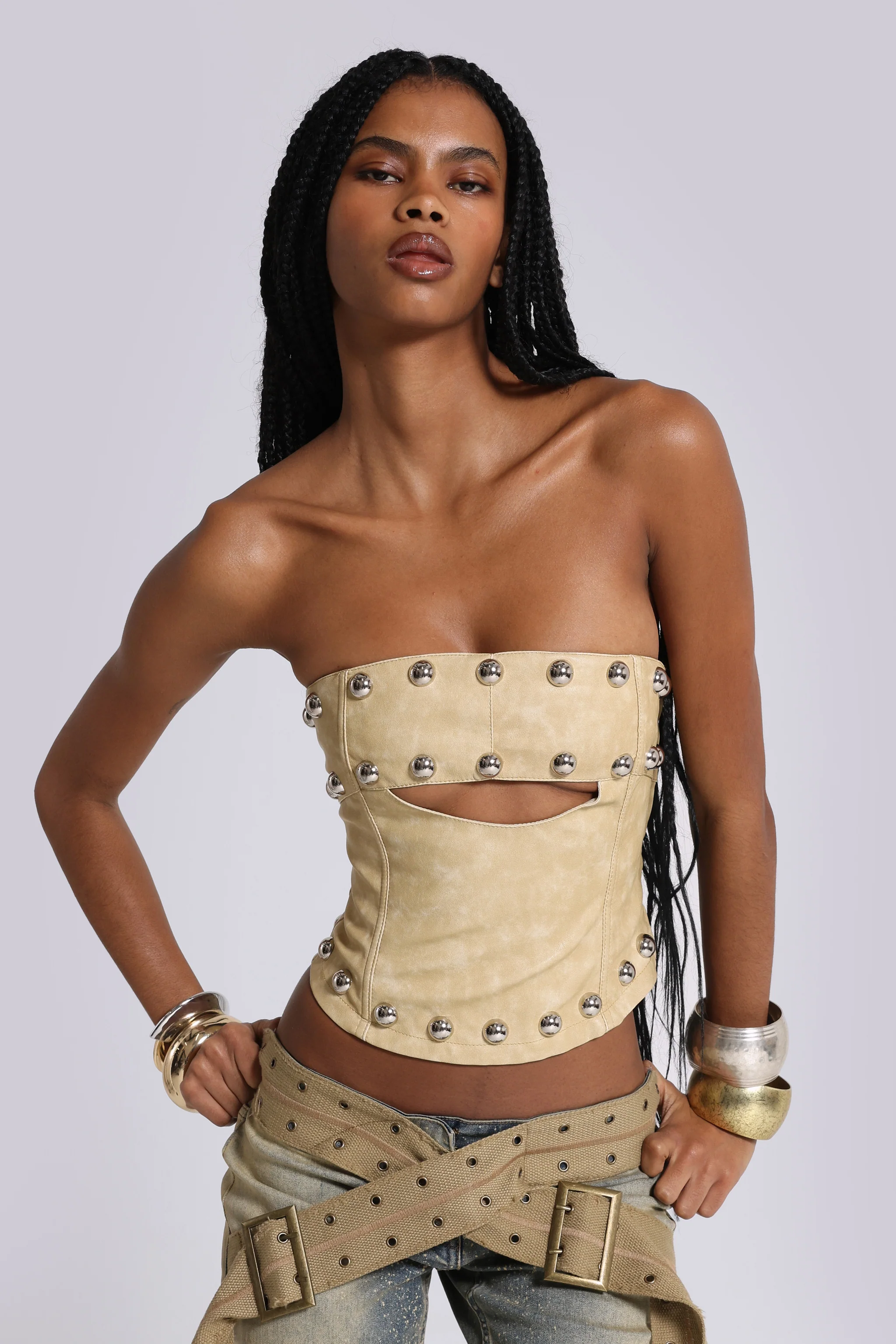 Vinta PU Leather Studded Corset Top - Image 3