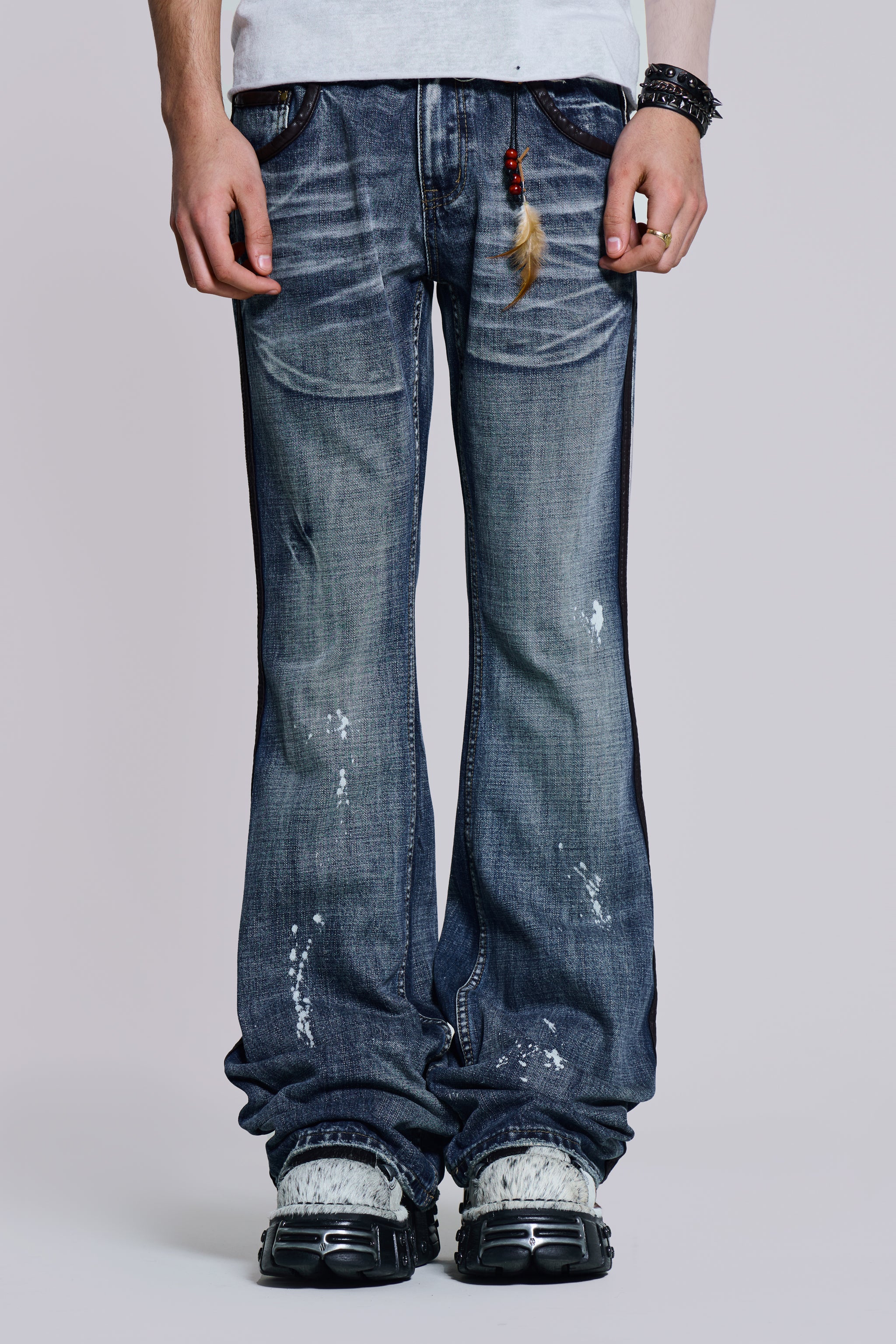 Vintage Blue Feather Drift Bootcut Jeans