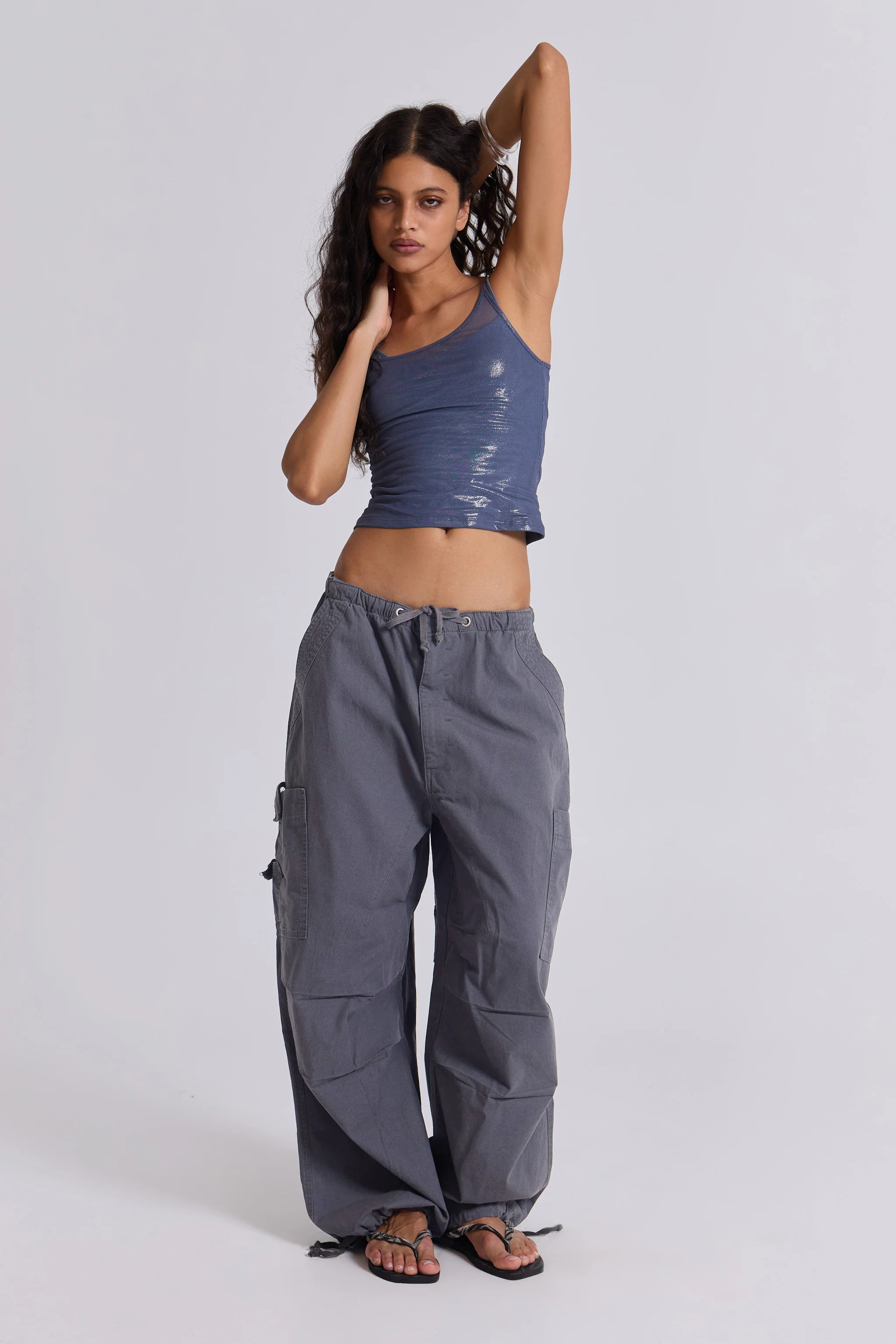 Vintage Grey Parachute Cargo Pants - Image 6