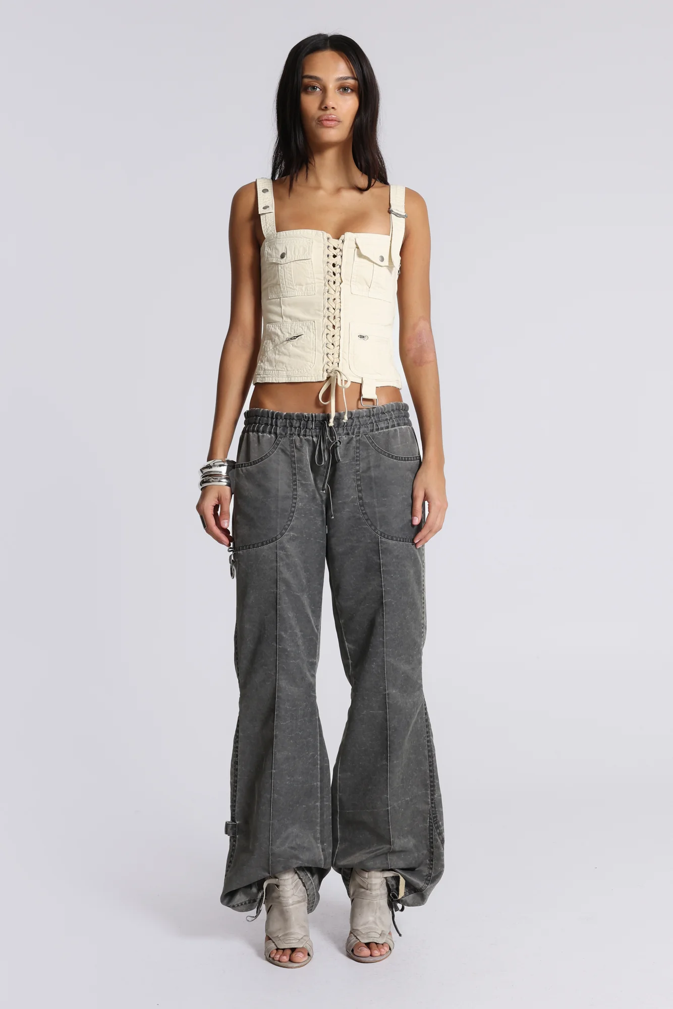 Vire Washed Satin Bootcut Cargos - Image 7