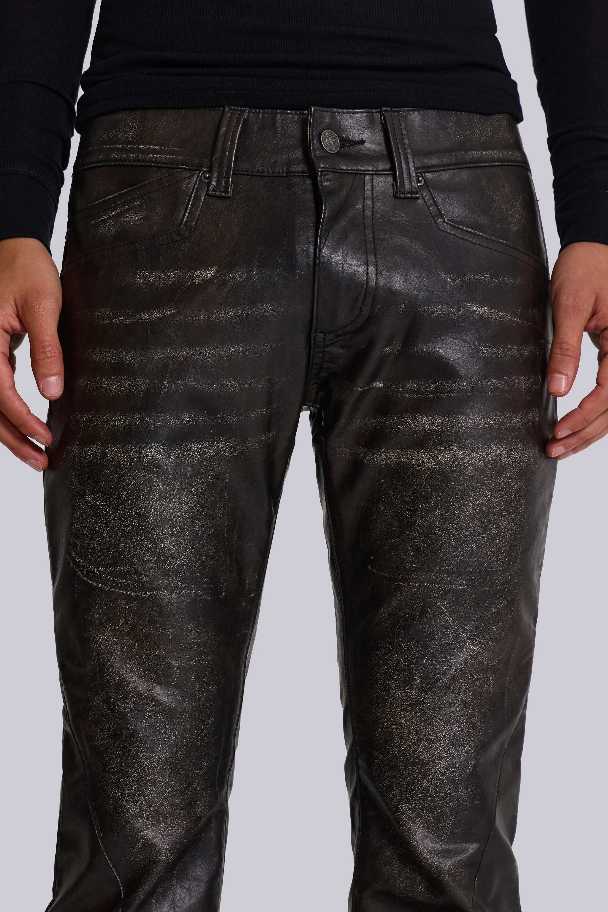 Washed Black PU Drift Bootcut Jeans - Image 6