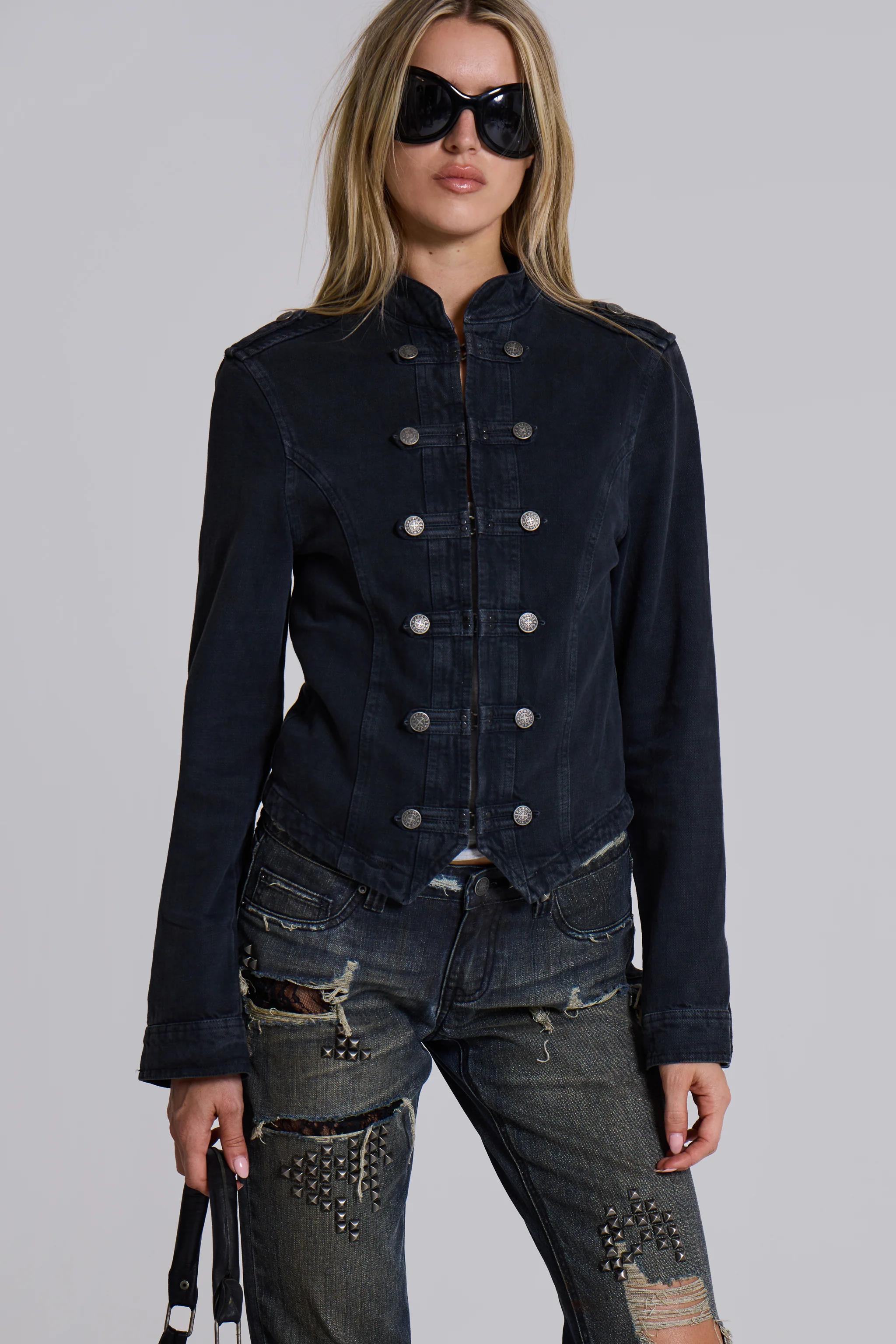 Rebel Military Jacket in Washed Black - Image 7