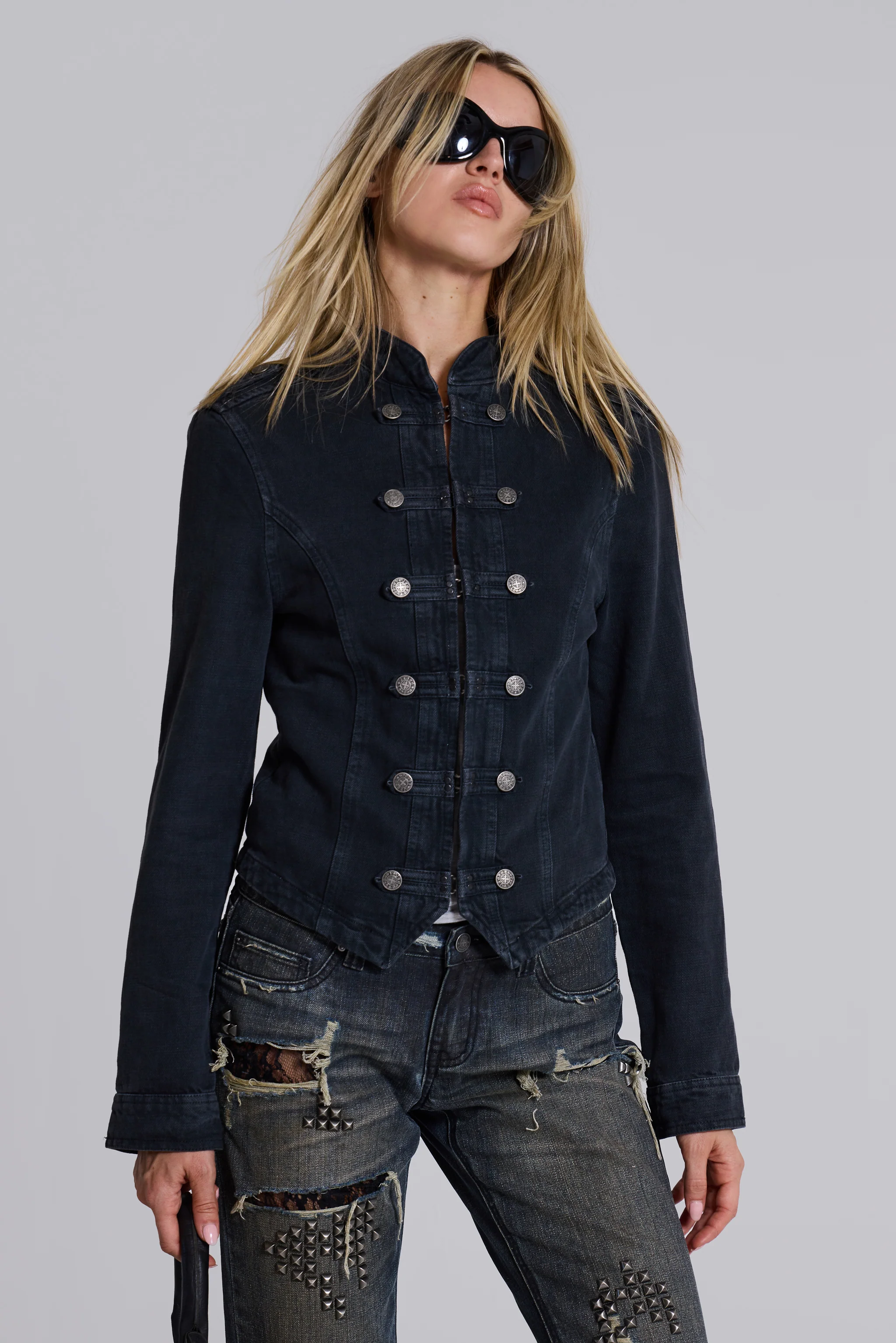 Rebel Military Jacket in Washed Black - Image 8