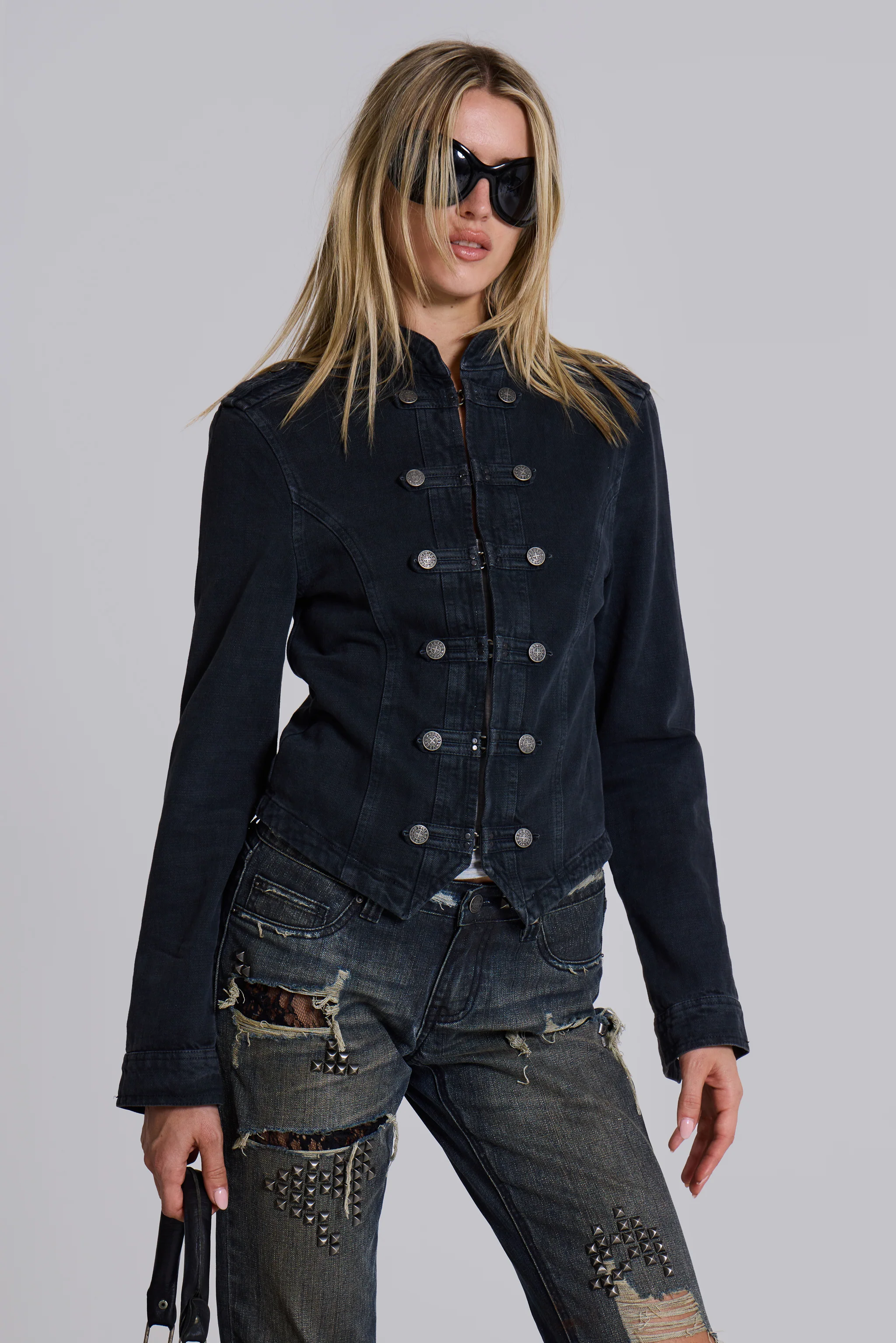 Rebel Military Jacket in Washed Black - Image 9