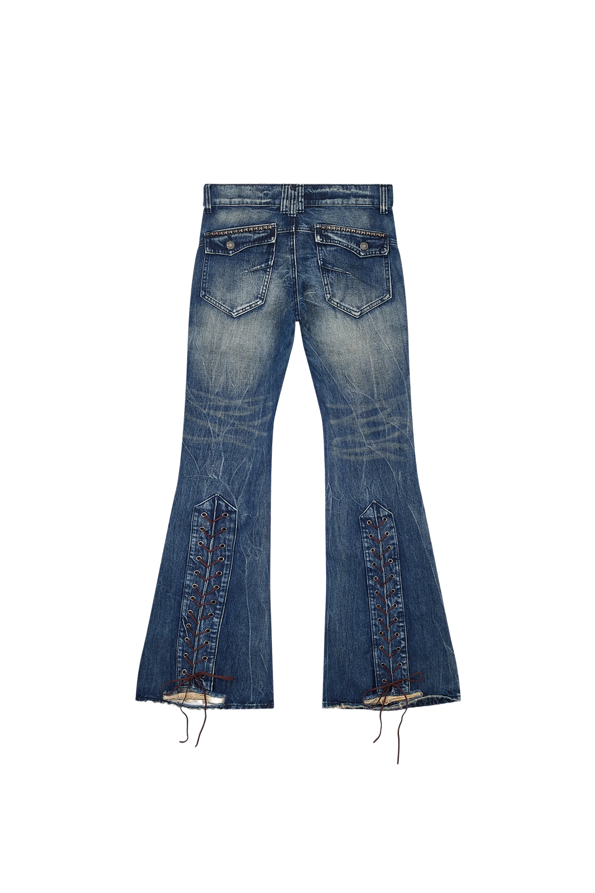 Washed Blue Laced Flared Jeans - Image 10