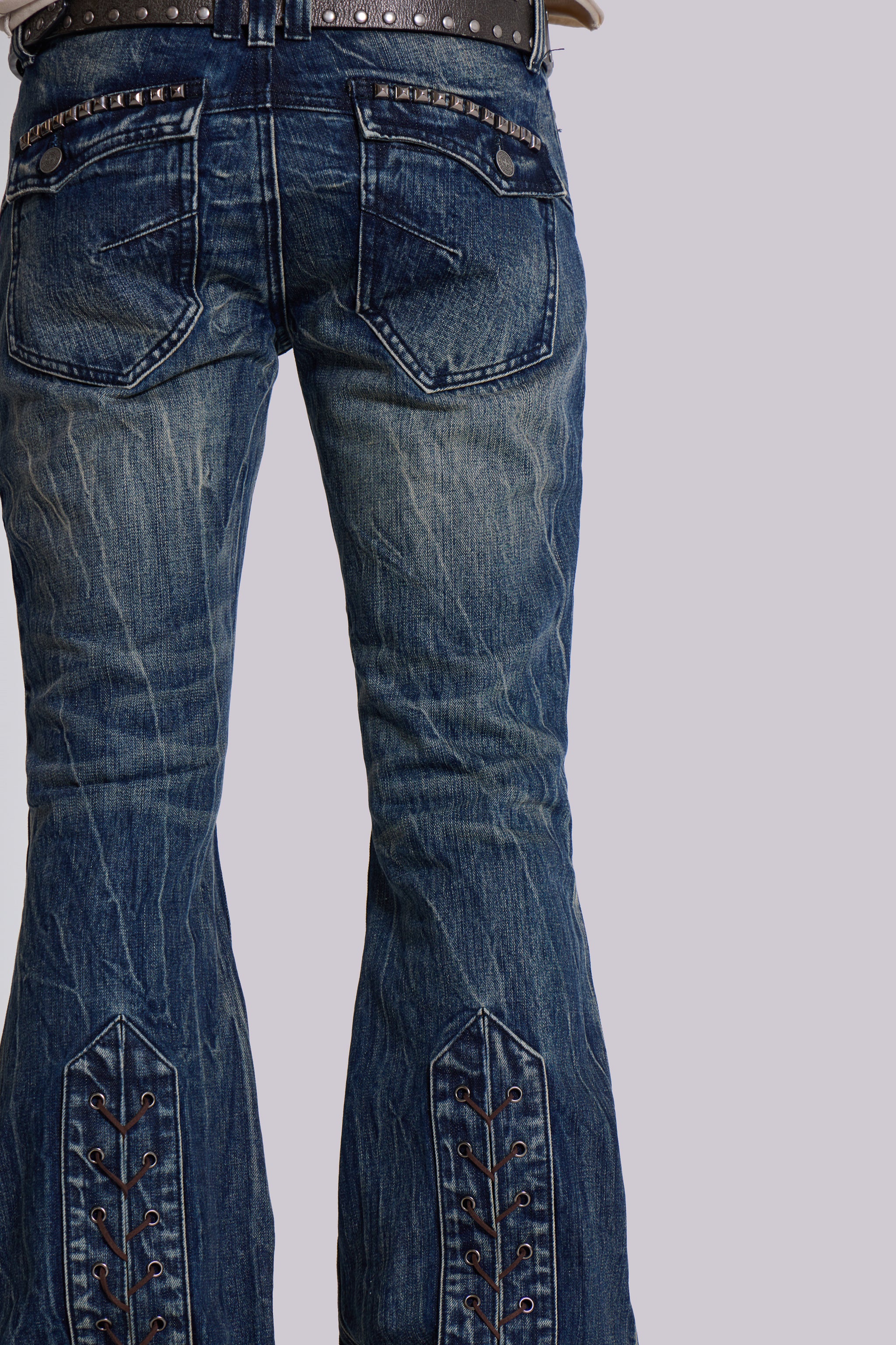 Washed Blue Laced Flared Jeans - Image 6