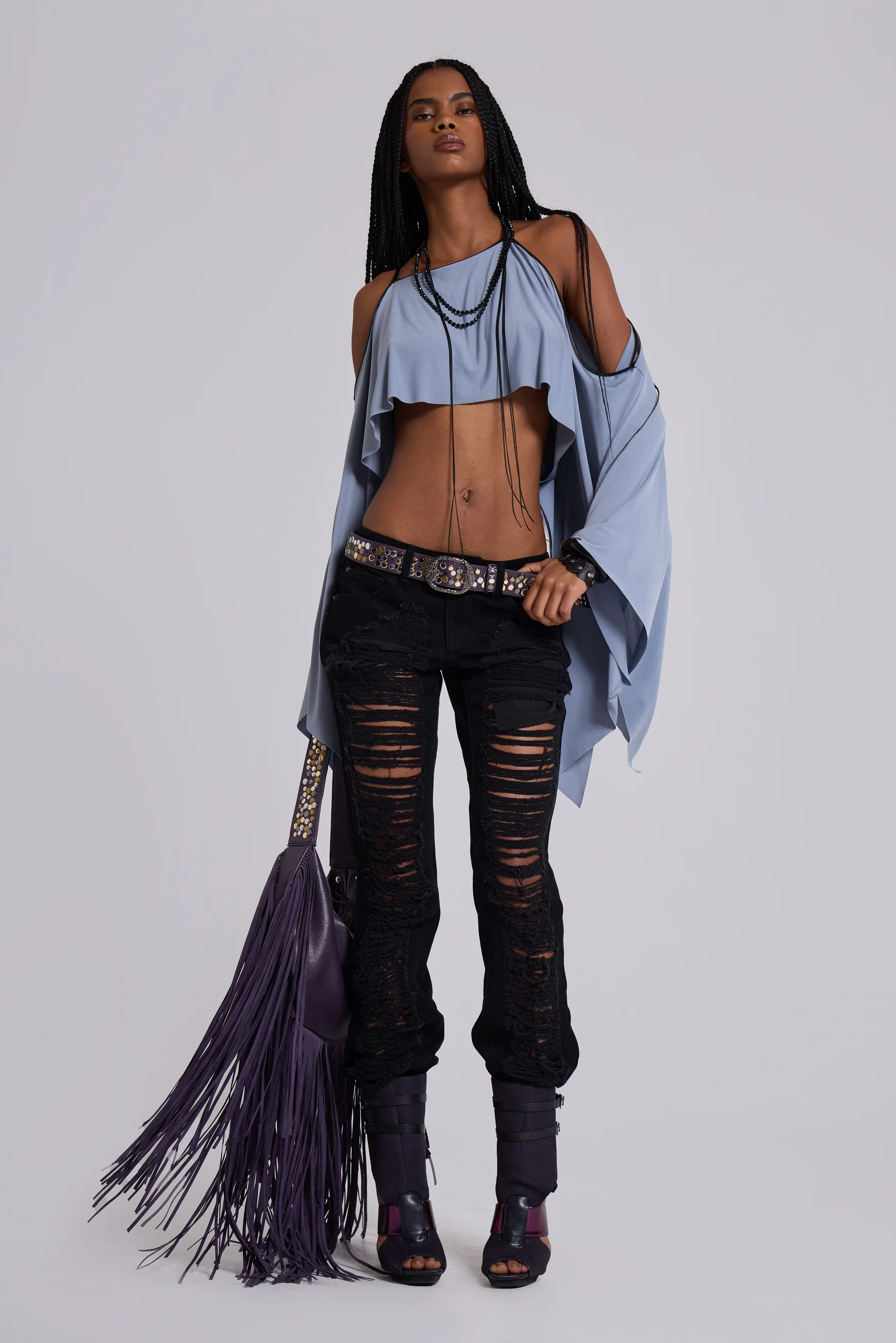 Zain Shredded Bootcut Jeans in Black - Image 4